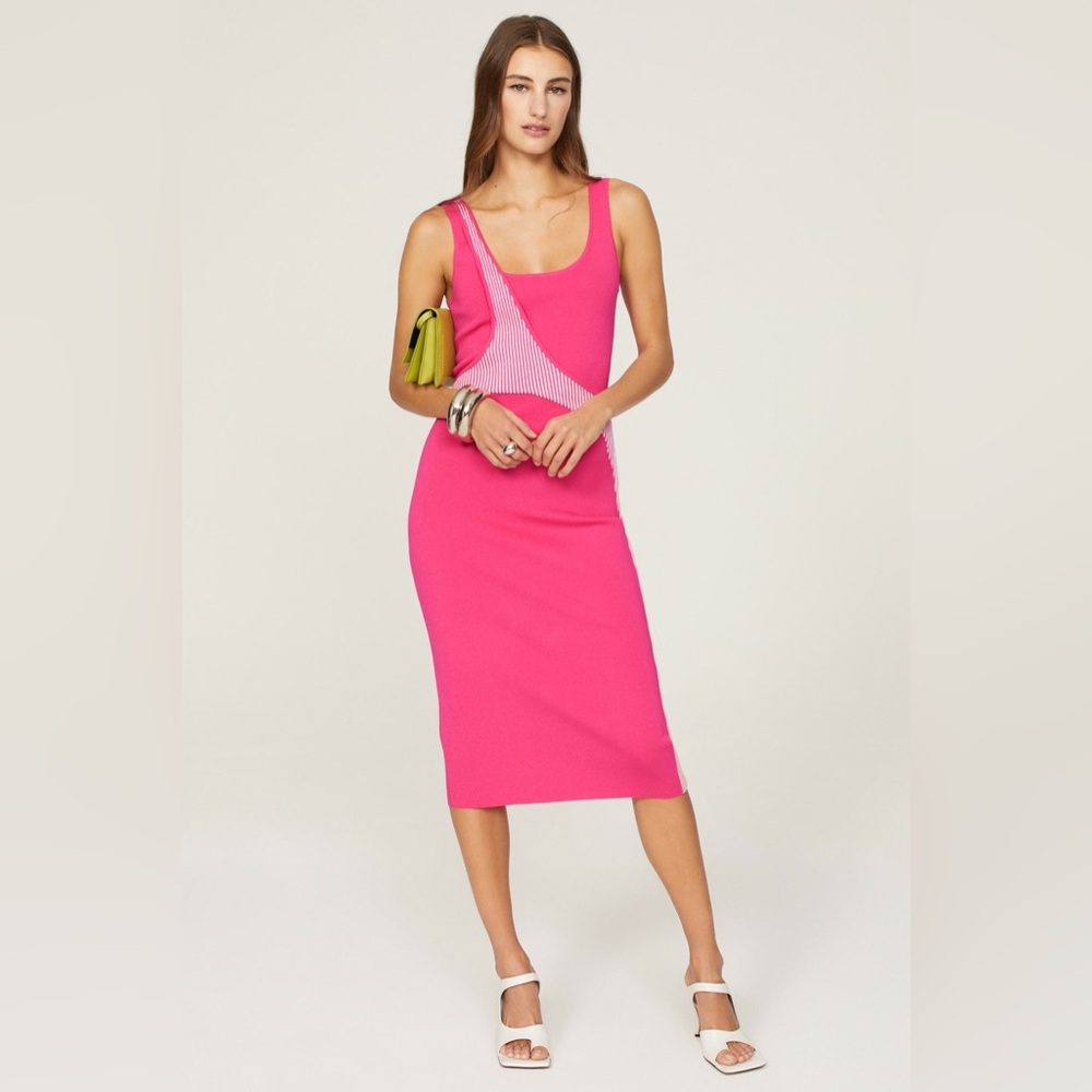 Esteban Cortazar‎ Pink Varsity Knit Dress Bodycon Tank Midi Dress size XS
